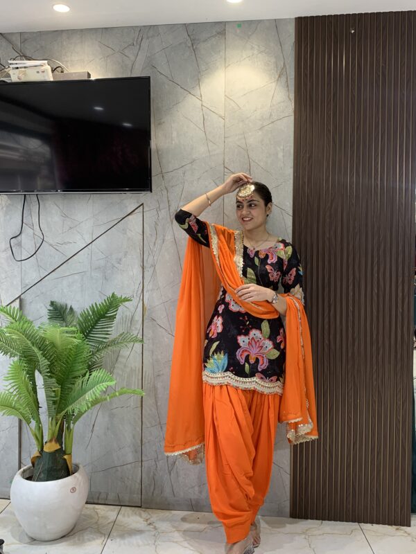 Black Floral & Orange Patiala Suit