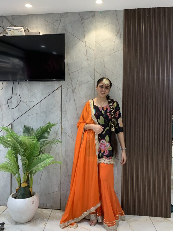 Black Floral & Orange Palazzo Suit